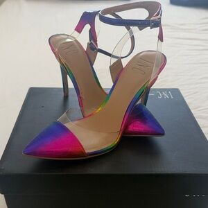 INC International Concepts Rainbow Iridescent Pointed-Toe Ankle Strap Heels